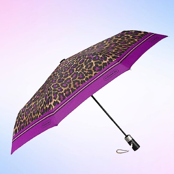 RARE COACH FULL SIZE UMBRELLA in OCELOT / PURPLE - Picture 1 of 3